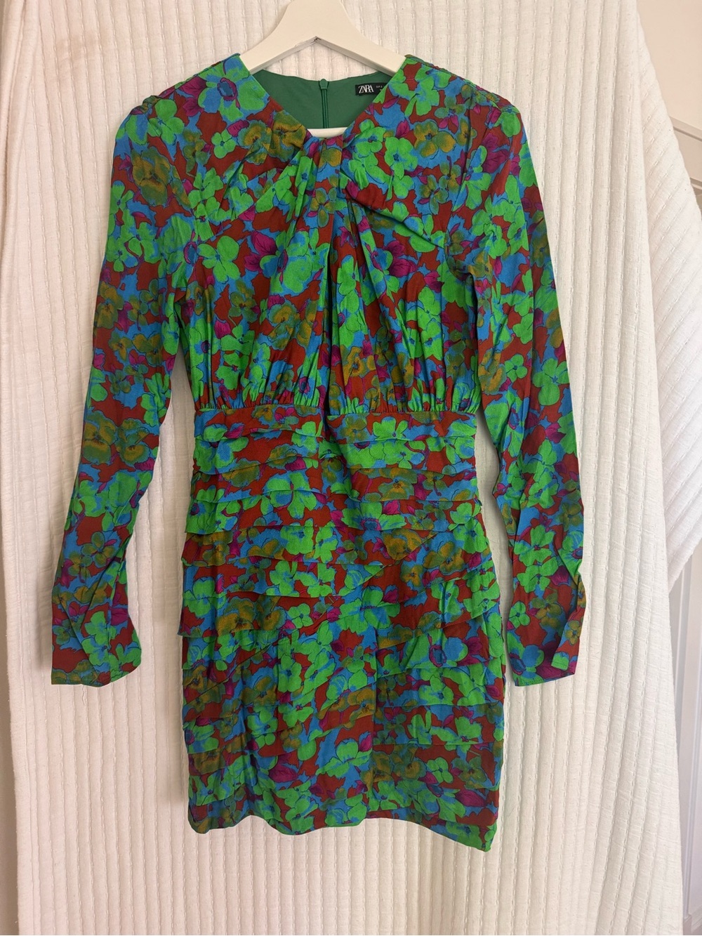 Zara Floral Mini Dress Bow Detail Size S